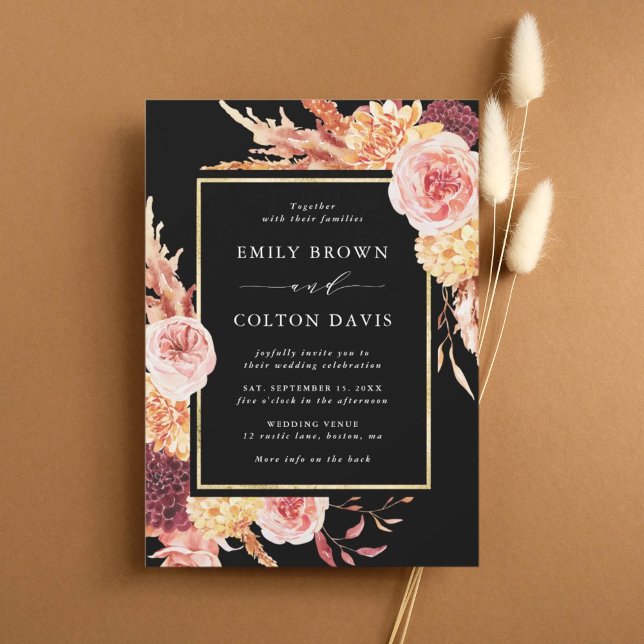 Invitación Boda Floral Black Boho Burgundy Terracotta (Subido por el creador)