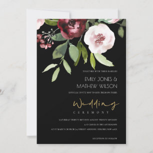 INVITACIÓN BODA FLORAL BLACK RUBOR PINK BURGUNDY PEONY