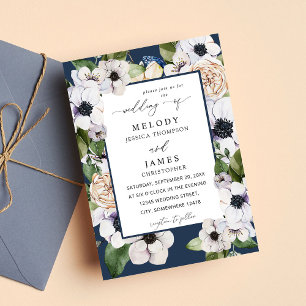 Invitación Boda Floral Blanca Anemone - Azul
