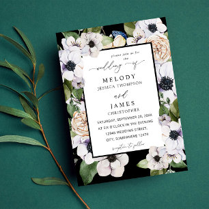 Invitación Boda Floral Blanca Anemone - Negro