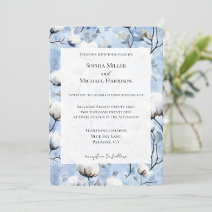 Invitación Boda Floral Blanca Azul Claro Preciosa