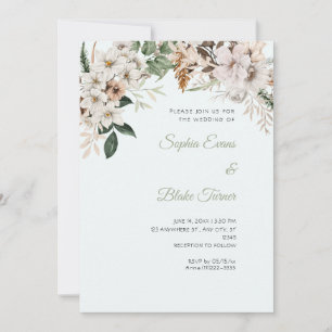 Invitación Boda Floral Blanca Boho Invierno Azul Claro