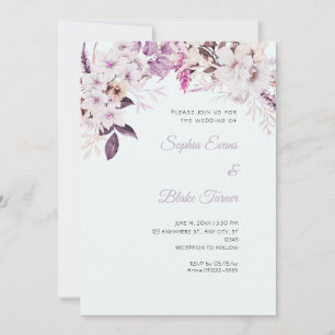 Invitación Boda Floral Blanca Boho Invierno Azul Claro