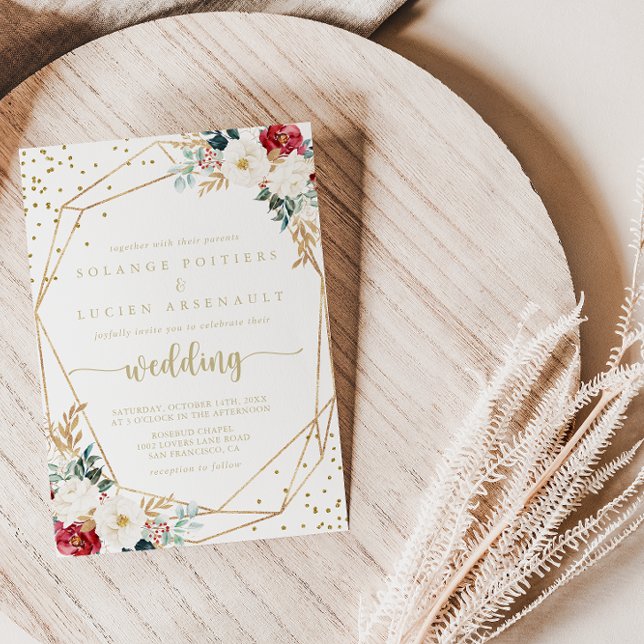 Invitación Boda Floral Blanca Borgoña de oro clásico (Subido por el creador)
