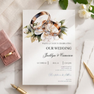 Invitación Boda floral blanca con anillo