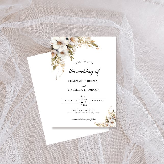 Invitación Boda floral blanca con vegetación (Subido por el creador)