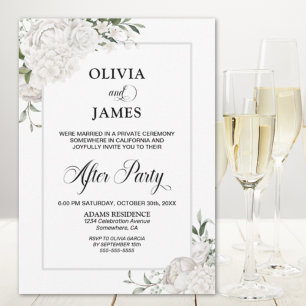 Invitación Boda Floral blanca de borde gris después de Fiesta