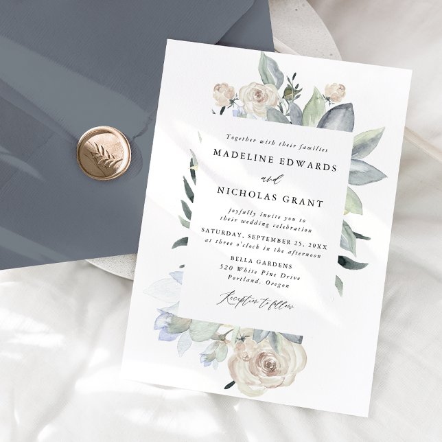Invitación Boda Floral blanca de color acuático romántico (Subido por el creador)