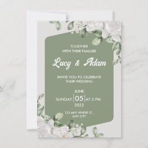 Invitación Boda floral blanca de elegante verde salvia