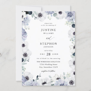 Invitación Boda Floral Blanca de Invierno de Anemone y Eucaly