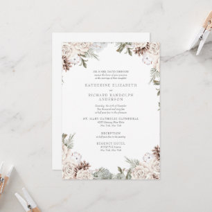 Invitación Boda floral blanca de invierno elegante de piña