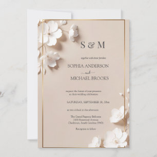 Invitación Boda floral blanca de magnolia neutral elegante