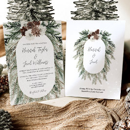 Invitación Boda floral blanca de pino de invierno con RSVP