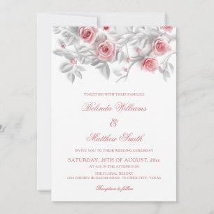 Invitación Boda floral blanca de rosas 3D elegante