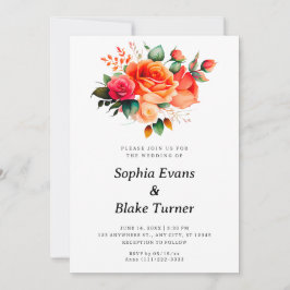 Invitación Boda floral blanca de rosas naranja y rosa