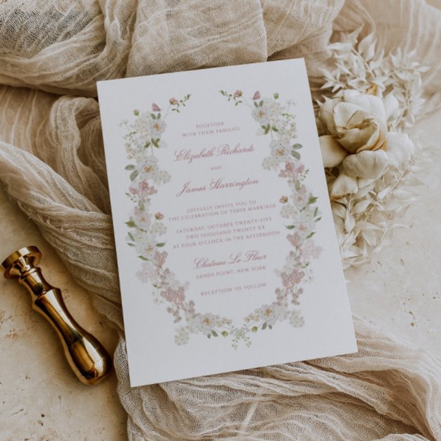 Invitación Boda floral blanca de Rubor blanda romántica (Subido por el creador)