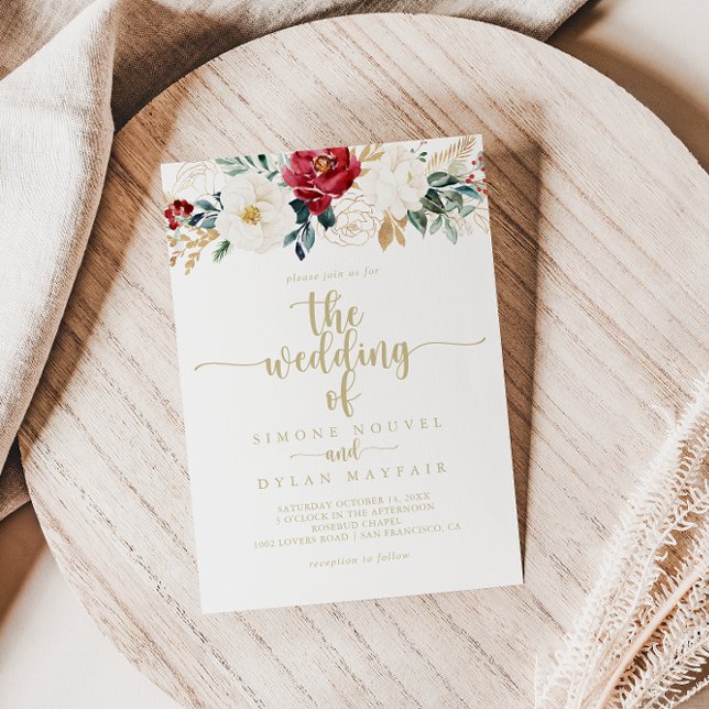 Invitación Boda floral blanca dorada clásica de (Subido por el creador)