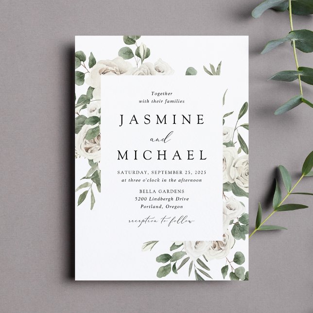 Invitación Boda floral blanca elegante (Subido por el creador)