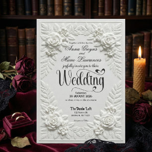 Invitación Boda floral blanca elegante con relieve