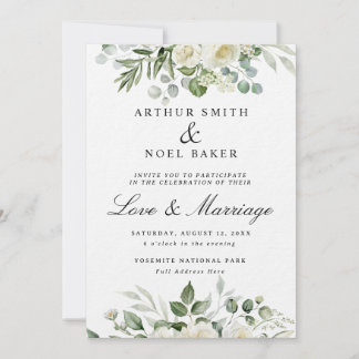 Invitación Boda floral blanca elegante personalizable