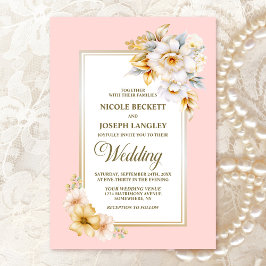 Invitación Boda floral blanca elegante rosa