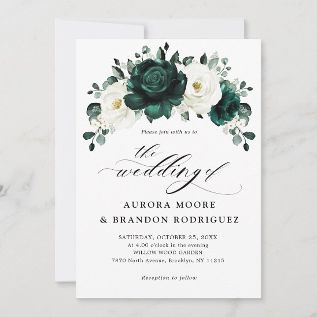 Invitación Boda floral blanca Eucalyptus (Anverso)