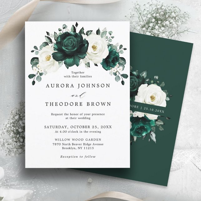 Invitación Boda floral blanca Eucalyptus (Emerald and ivory floral botanical wedding invitation)