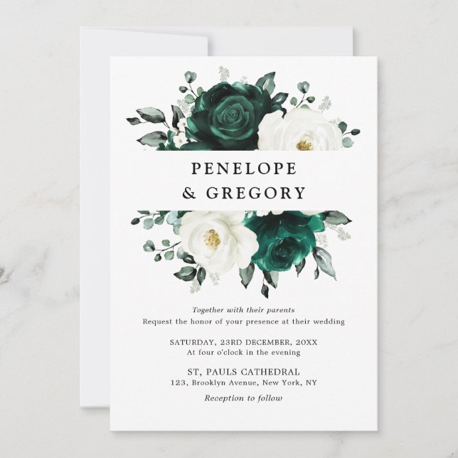Invitación Boda floral blanca Eucalyptus (Anverso)