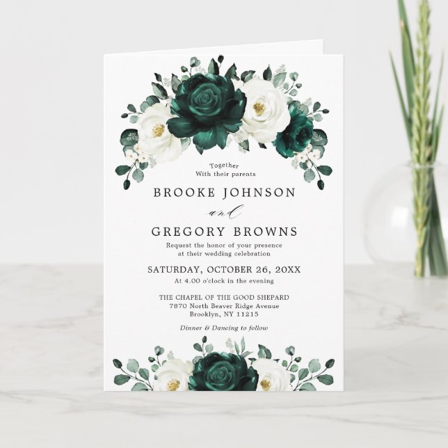 Invitación Boda floral blanca Eucalyptus (Anverso)