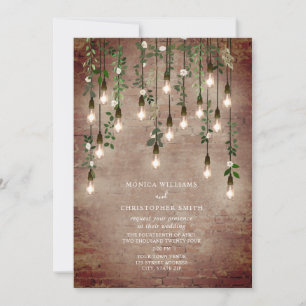 Invitación Boda Floral Blanca Ladrillo Vintage