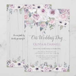 Invitación Boda floral blanca lavanda púrpura violeta rústica
