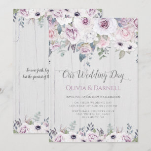 Invitación Boda floral blanca lavanda púrpura violeta rústica