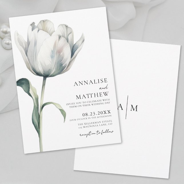 Invitación Boda floral blanca moderna elegante de primavera (Spring Elegant Modern White Floral Wedding Invitation)