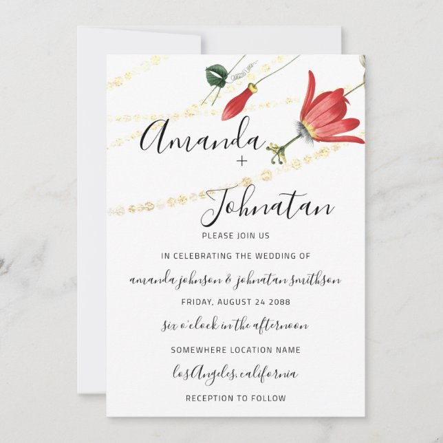Invitación Boda Floral blanca moderna marfil dorado (Anverso)