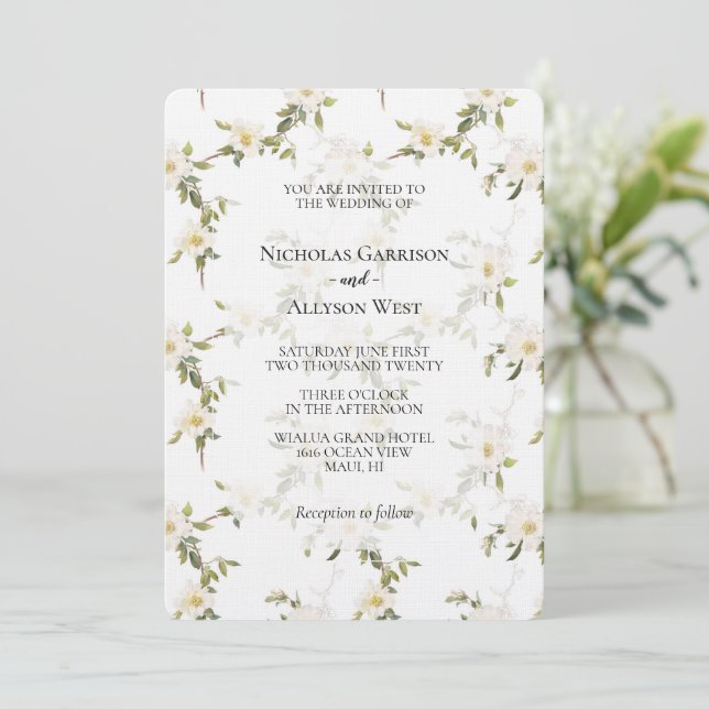 Invitación Boda floral blanca romántica (Anverso de pie)