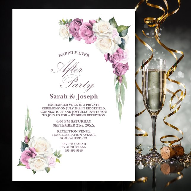 Invitación Boda Floral Blanca Rosa Después Del Fiesta (Subido por el creador)