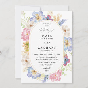 Invitación Boda floral blanca rosa y púrpura