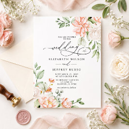 Invitación Boda floral blanca rosada moderna elegante