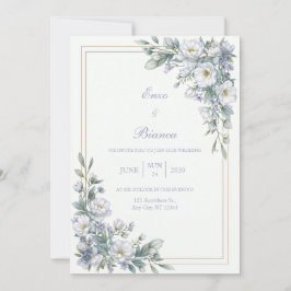 Invitación Boda Floral Blanca Salvia Lavanda Marco Dorado
