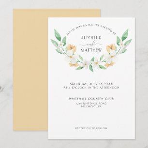 Invitación Boda floral blanca, verde y amarilla