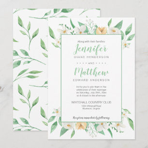 Invitación Boda Floral Blanca y Amarilla Enmarcada