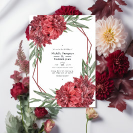 Invitación Boda floral blanca y borgoña geométrica