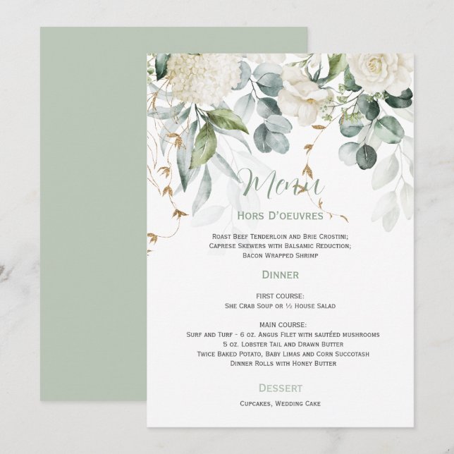 Invitación Boda Floral blanca y Eucalyptus (Anverso / Reverso)
