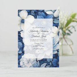Invitación Boda floral blanca y naval