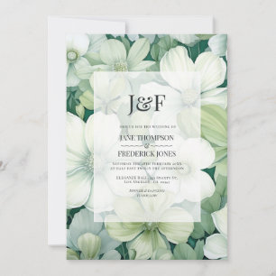 Invitación Boda floral blanca y verde sabio
