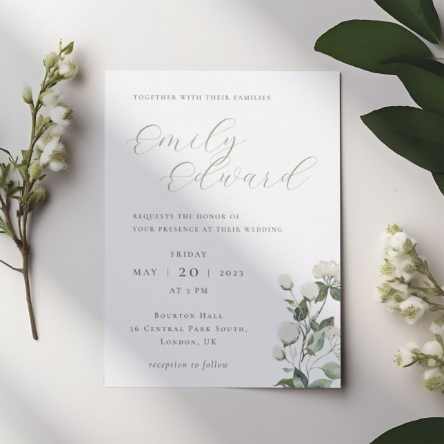 Invitación Boda floral blanca y verde sabio (Subido por el creador)