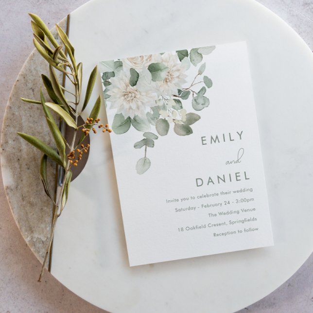 Invitación Boda floral blanca y verde sabio (Subido por el creador)
