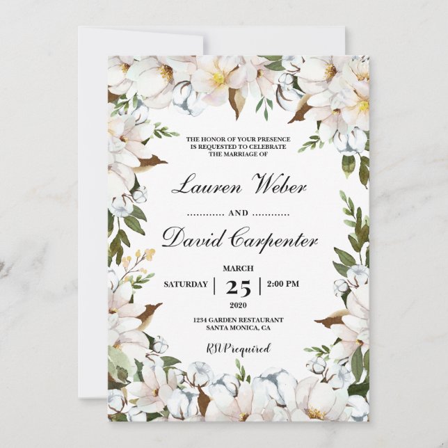Invitación Boda floral blanco (Anverso)