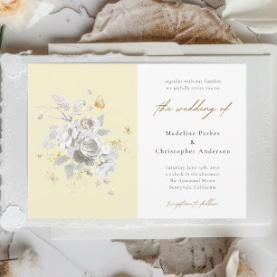 Invitación Boda floral blanco amarillo moderno