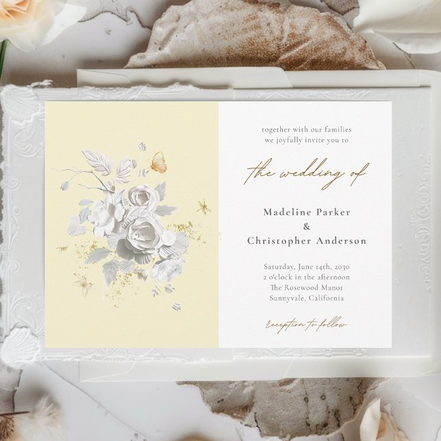 Invitación Boda floral blanco amarillo moderno (Subido por el creador)
